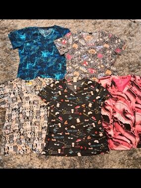 Colorful Designs Scrub Tops Bundle Dickies Barco Carhartt Medium Large